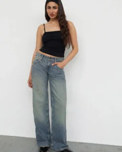 Low Rise Parallel Jeans - Extreme Blue Green
