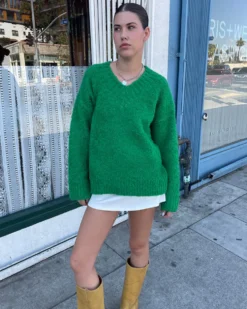 Marion V-Neck Sweater - Kelly Green