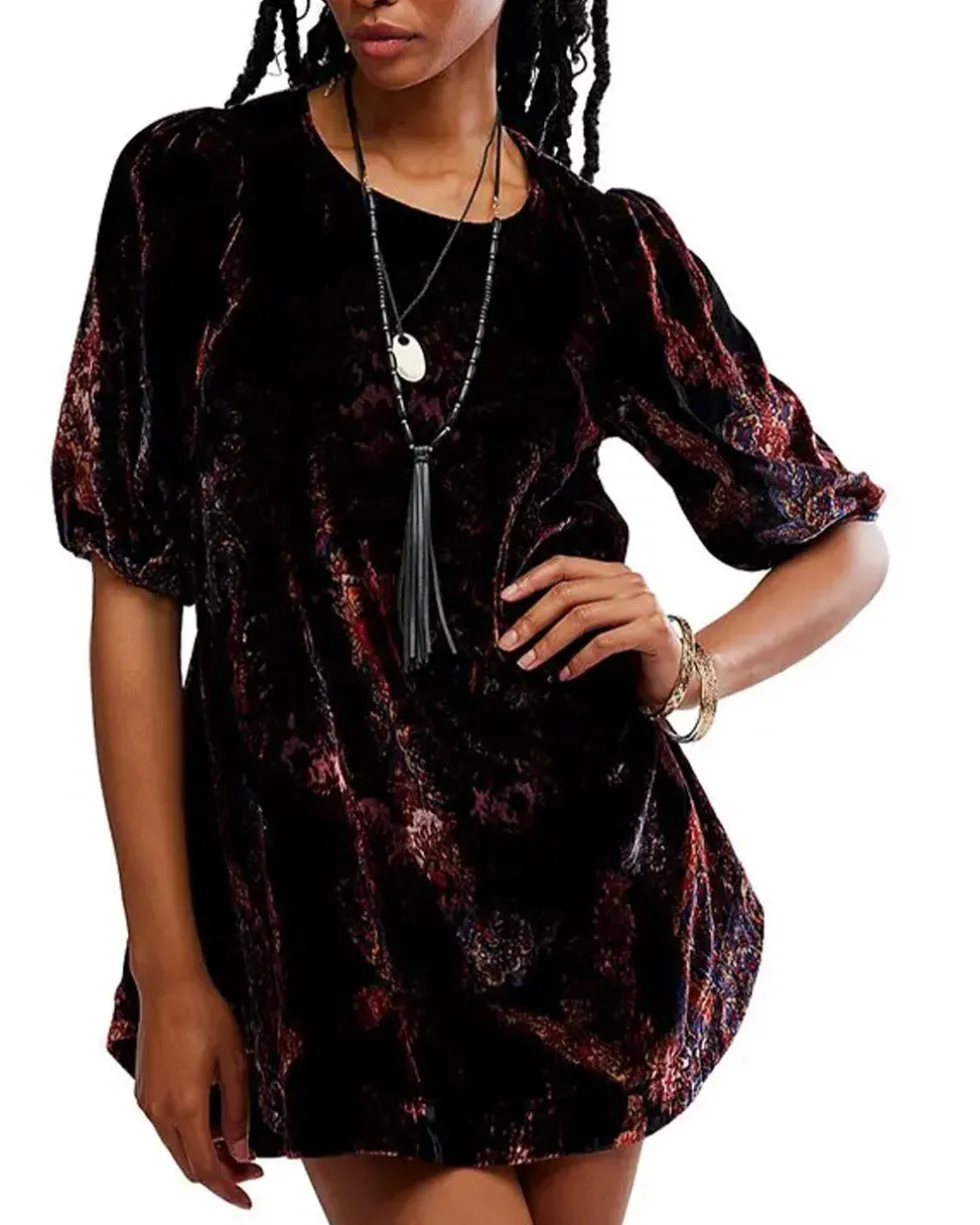 Maye Printed Velvet Tunic - Dark Black Combo
