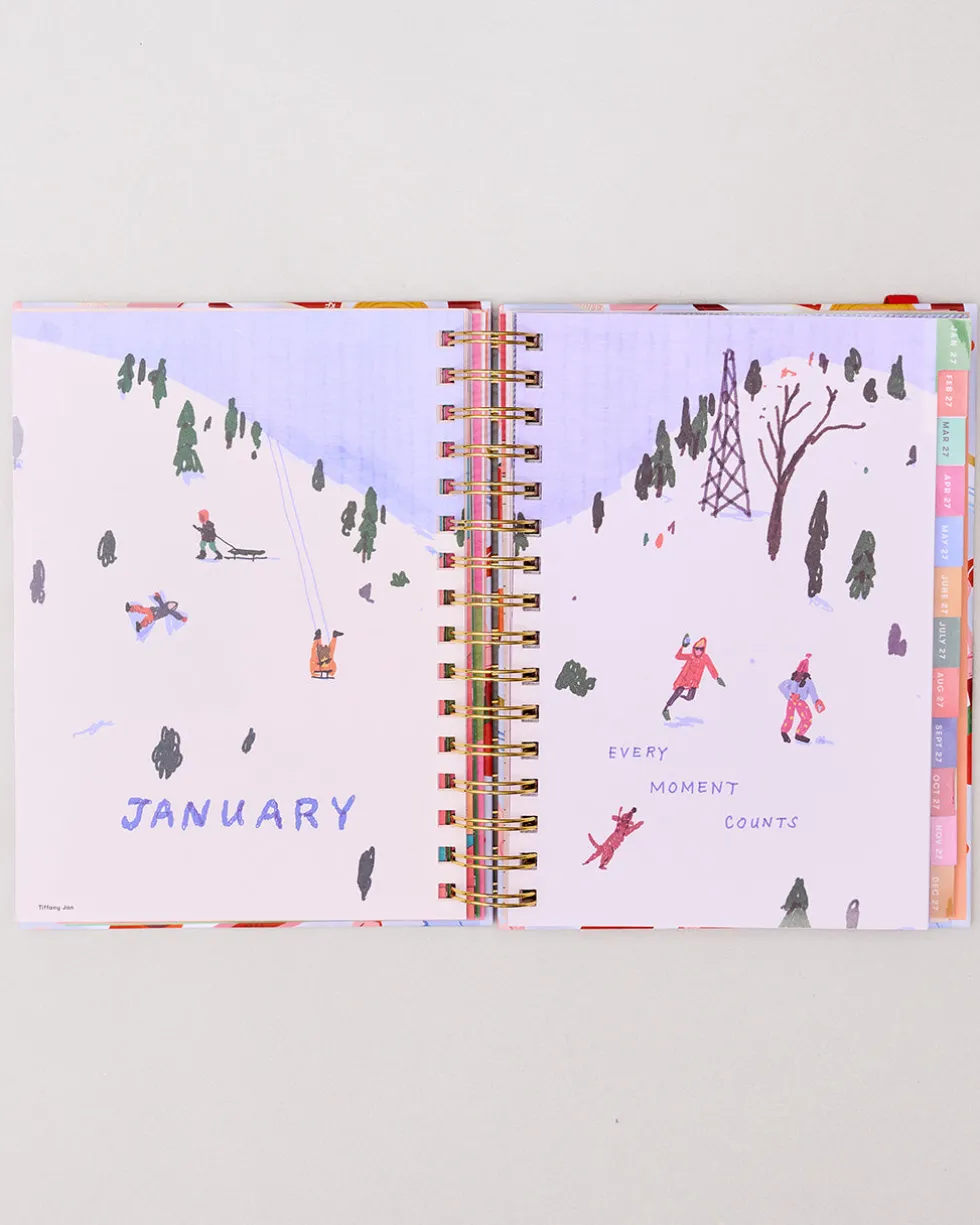 Medium 17-Month Academic Planner - Pink Tile Floral