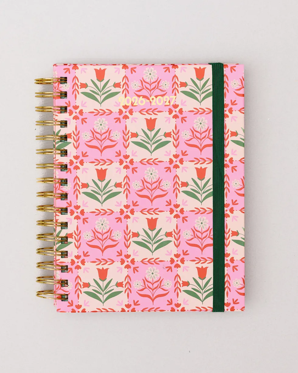 Medium 17-Month Academic Planner - Pink Tile Floral