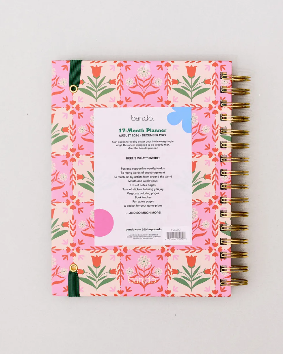 Medium 17-Month Academic Planner - Pink Tile Floral