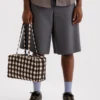 Medium Nylon Bowler Bag - Blurred Gingham Brown