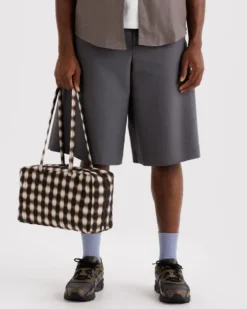 Medium Nylon Bowler Bag - Blurred Gingham Brown