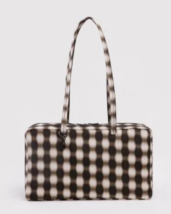 Medium Nylon Bowler Bag - Blurred Gingham Brown
