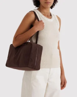 Medium Nylon Bowler Bag - Coffee