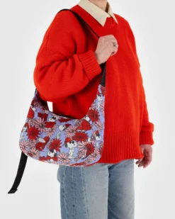 Medium Nylon Crescent Bag - Floral Snoopy