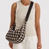 Medium Nylon Crescent Bag w/ Key Leash - Blurred Gingham Brown