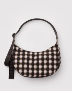 Medium Nylon Crescent Bag w/ Key Leash - Blurred Gingham Brown