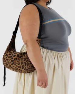 Medium Nylon Crescent Bag w/ Key Leash - Leopard