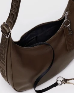 Medium Recycled Leather Crescent Bag - Brown