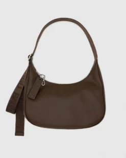 Medium Recycled Leather Crescent Bag - Brown
