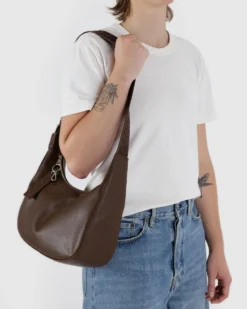 Medium Recycled Leather Crescent Bag - Brown
