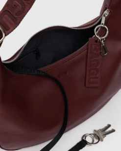 Medium Recycled Leather Crescent Bag - Mahogany
