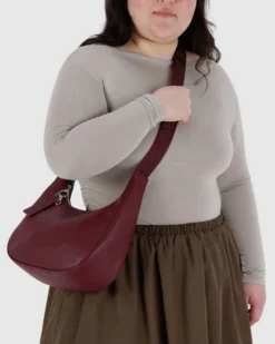 Medium Recycled Leather Crescent Bag - Mahogany