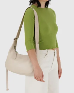 Medium Recycled Leather Crescent Bag - Stone