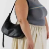 Medium Recycled Leather Crescent Bag - Black
