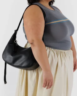 Medium Recycled Leather Crescent Bag - Black