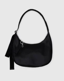 Medium Recycled Leather Crescent Bag - Black