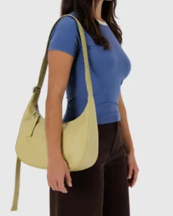 Medium Recycled Leather Crescent Bag - Straw