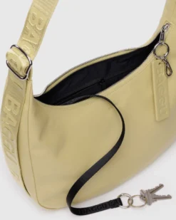 Medium Recycled Leather Crescent Bag - Straw