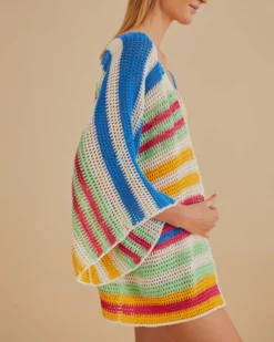 Mixed Stripes Crochet Kimono