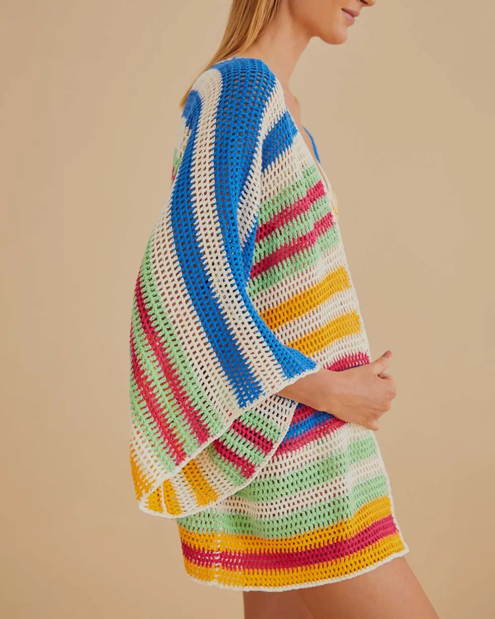 Mixed Stripes Crochet Kimono