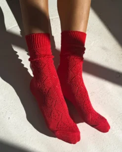 Modal Eyelet Socks - Poppy Red