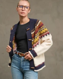 Nordic Pattern Toggle Knit Cardigan
