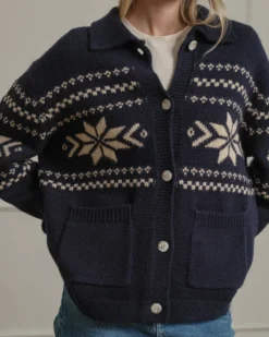 Nordic Snowflake Knit Cardigan - Navy