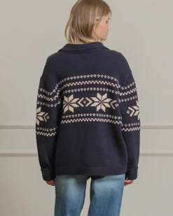 Nordic Snowflake Knit Cardigan - Navy
