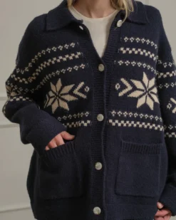 Nordic Snowflake Knit Cardigan - Navy