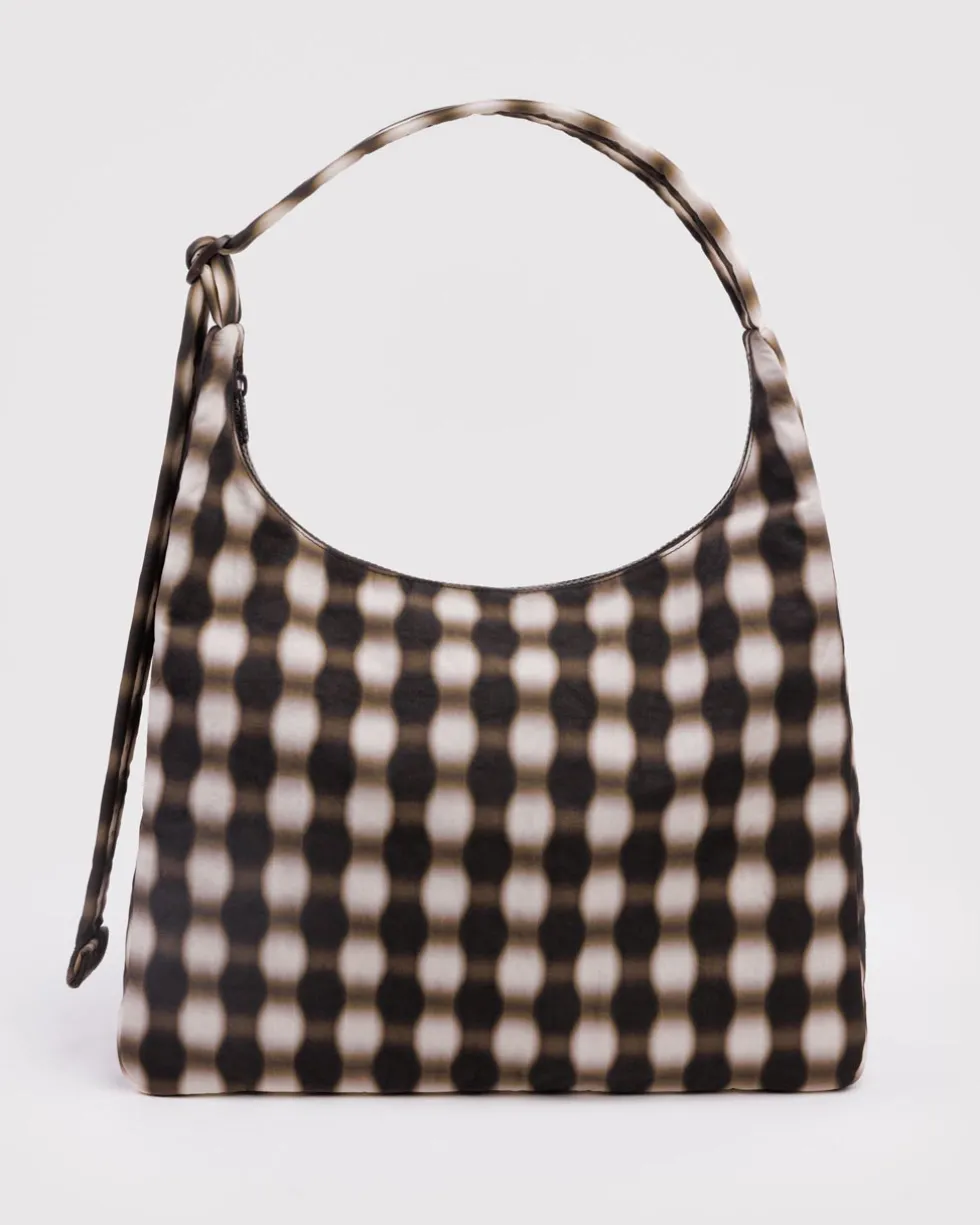 Nylon Shoulder Bag - Blurred Gingham Brown