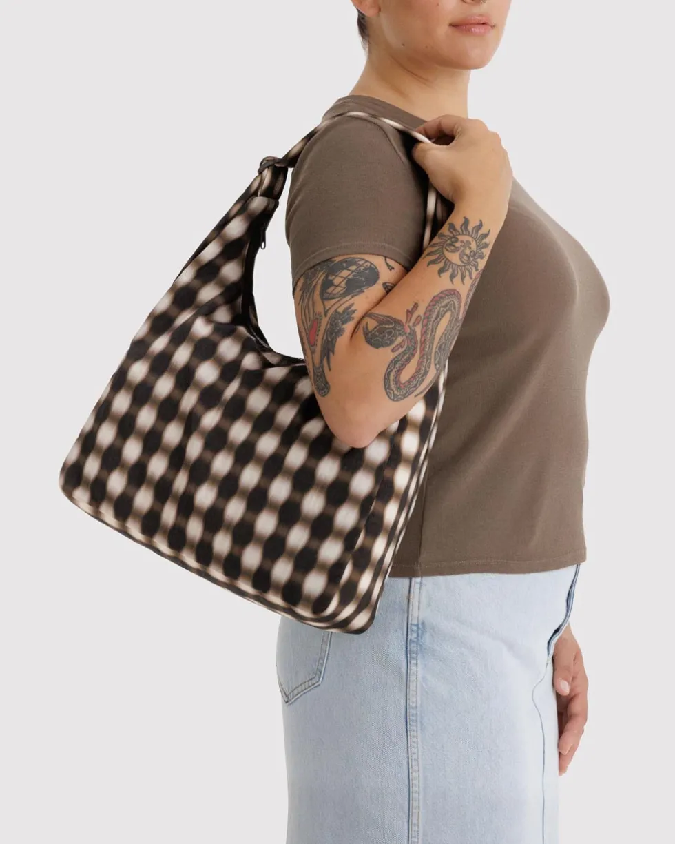 Nylon Shoulder Bag - Blurred Gingham Brown