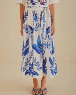 Off-White Blue Yard Organic Cotton Midi Skirt