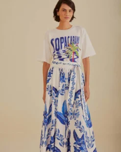 Off-White Blue Yard Organic Cotton Midi Skirt