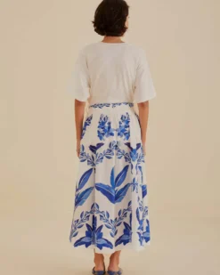 Off-White Blue Yard Organic Cotton Midi Skirt