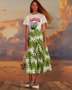 Off-White Palm Fan Organic Cotton Maxi Skirt