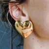Oversized Gold Puffy Heart Earrings