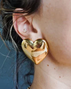 Oversized Gold Puffy Heart Earrings