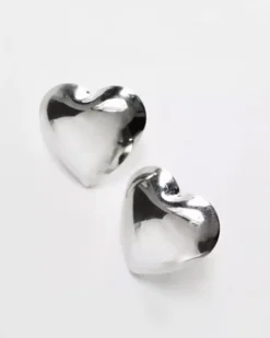 Oversized Silver Puffy Heart Earrings