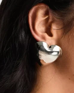Oversized Silver Puffy Heart Earrings