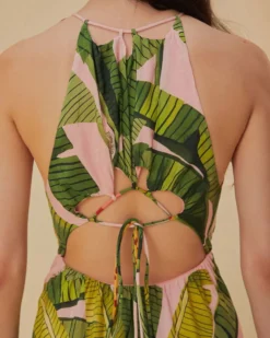 Pink Banana Leaves Sleeveless Maxi Dress