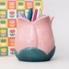 Pink Tulip Ceramic Pencil Cup