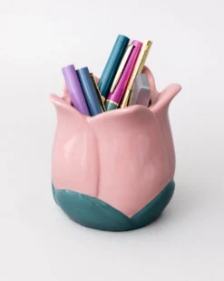Pink Tulip Ceramic Pencil Cup