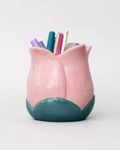 Pink Tulip Ceramic Pencil Cup