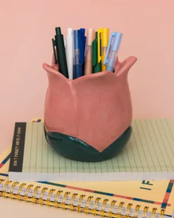 Pink Tulip Ceramic Pencil Cup