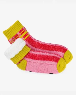 Plaid Stripe House Socks - Pink Red