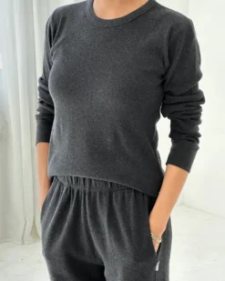 Pointelle Fundamental Tee - Charcoal