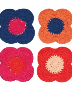 Poppy Crochet Coasters - Set of 4